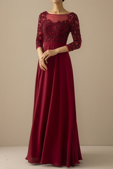 Burgundy Mother of the Bride Dress With Sleeves